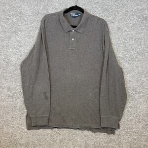 Polo Ralph Lauren Shirt Mens XXL Gray Long Sleeve Polo Knit Cotton Preppy Casual